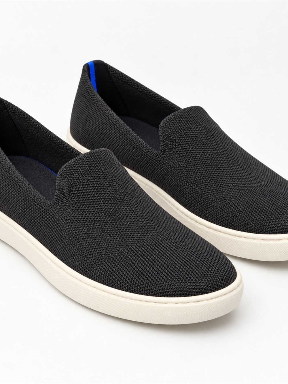 Rothy’s Original Black Slip-On Sneakers Blue Stripe Women’s 7.5
